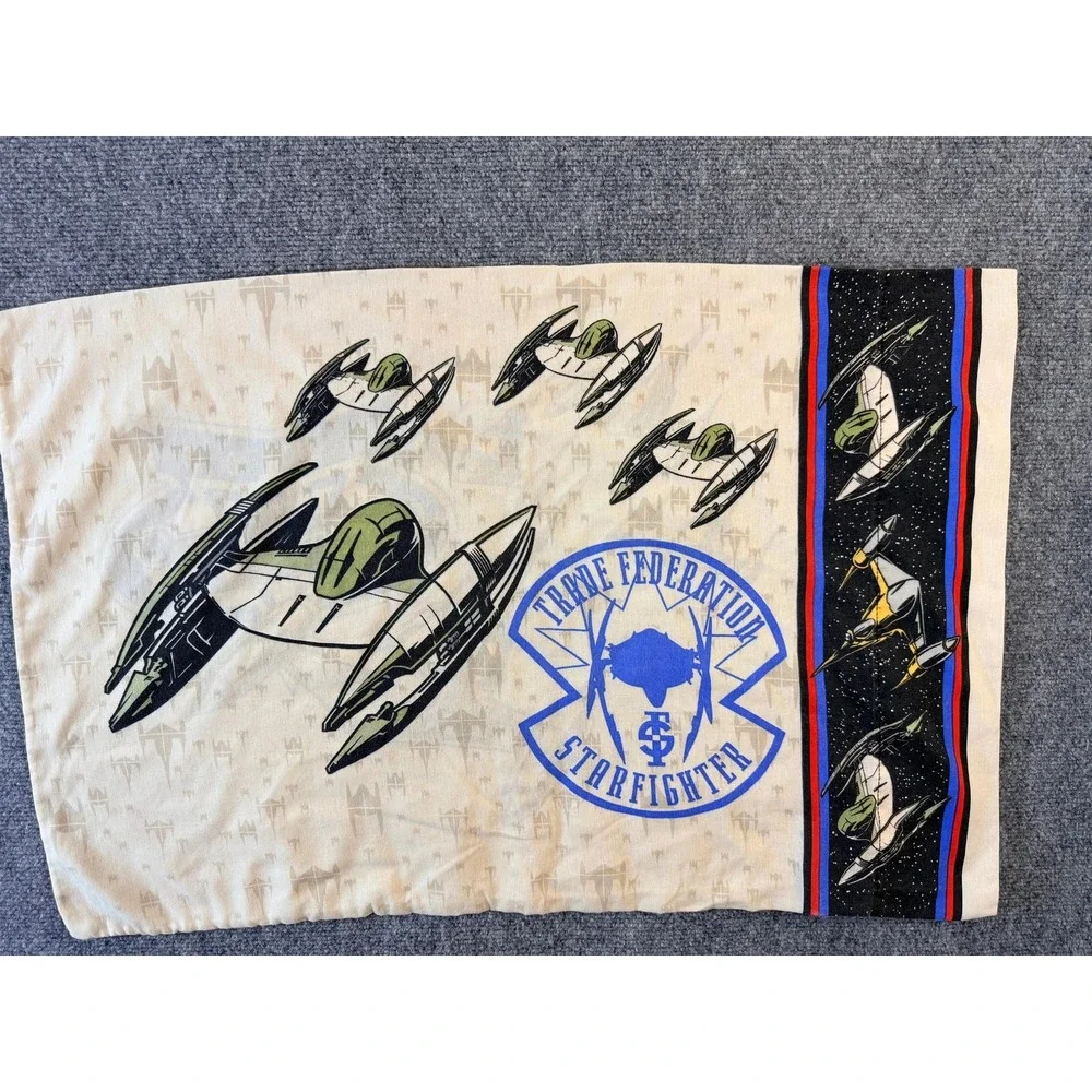 Star Wars Queen Bedding Sheet Set Naboo Bravo Squadron‎ Spaceships Vintage
